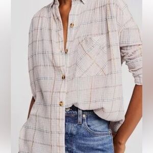 Free People Women’s Button Up. My Stripe Plaid Size medium, Long Sleeve. GUC